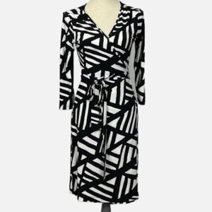 Banana Republic Factory Womend Wrap Dress Midi  XS Black White Abstract Print